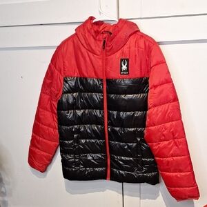 Spyder Mens Two-Tone Red and Black Puffer Jacket